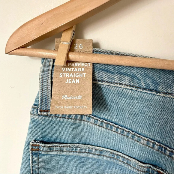 Madewell The Perfect Vintage Straight Jean in Danby Wash: Knee-Rip Edition NWT - Picture 8 of 10